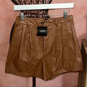 SHEIN Women's Brown Faux Leather High Waist Shorts